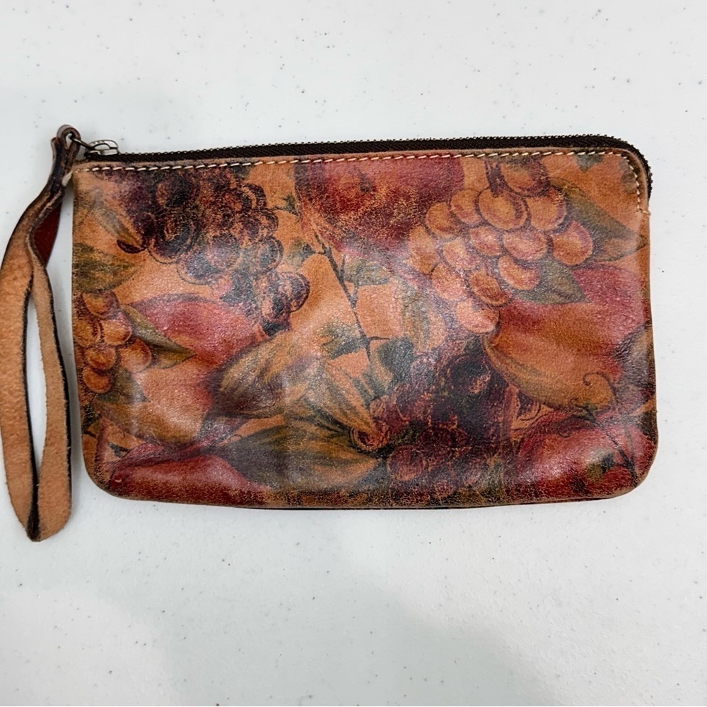 PATRICIA NASH Cassini Floral Old World Aged Italian Leather Wristlet Clutch Bag
